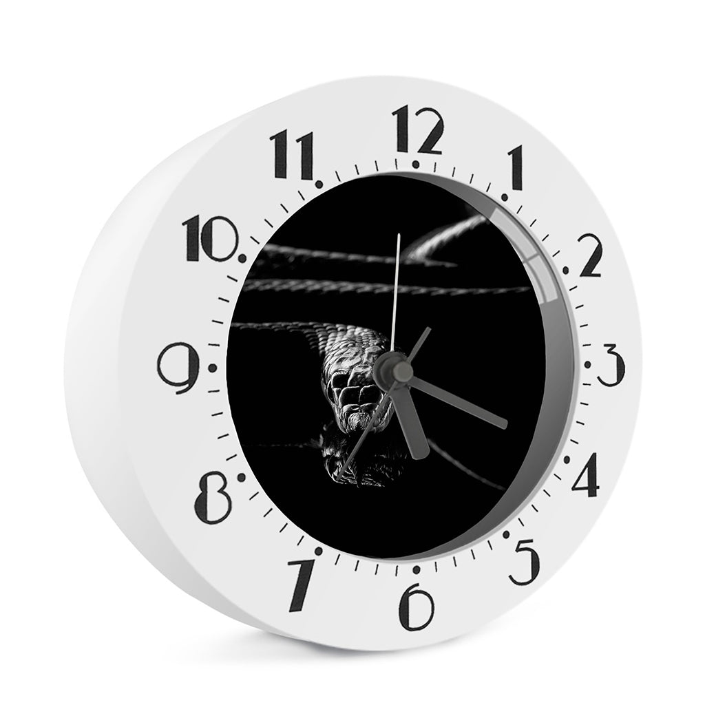 Monochrome Rhinoceros Ratsnake Print Alarm Clock