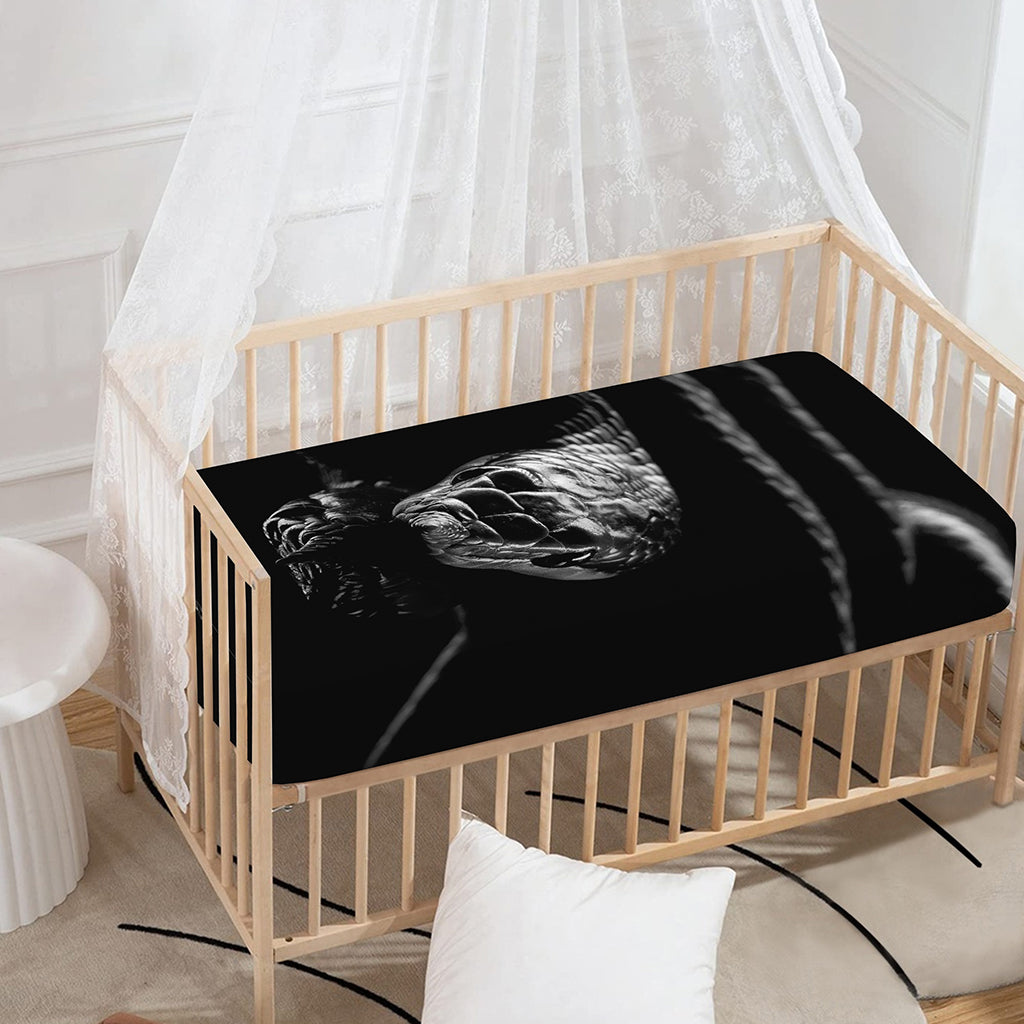 Monochrome Rhinoceros Ratsnake Print Baby Crib Sheet