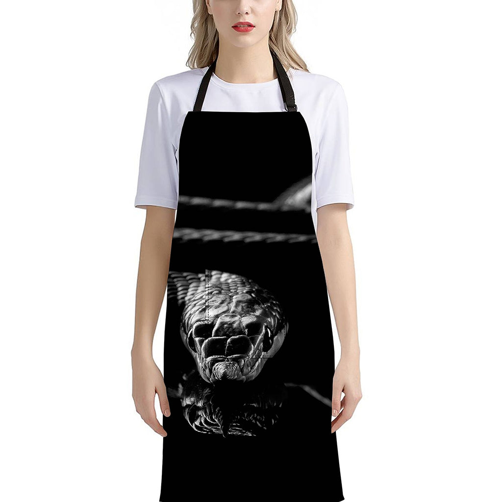 Monochrome Rhinoceros Ratsnake Print Bib Apron With Pocket