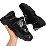Monochrome Rhinoceros Ratsnake Print Black Chunky Shoes