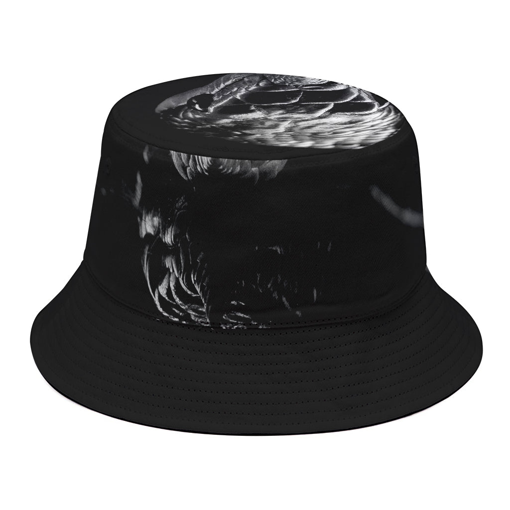 Monochrome Rhinoceros Ratsnake Print Bucket Hat