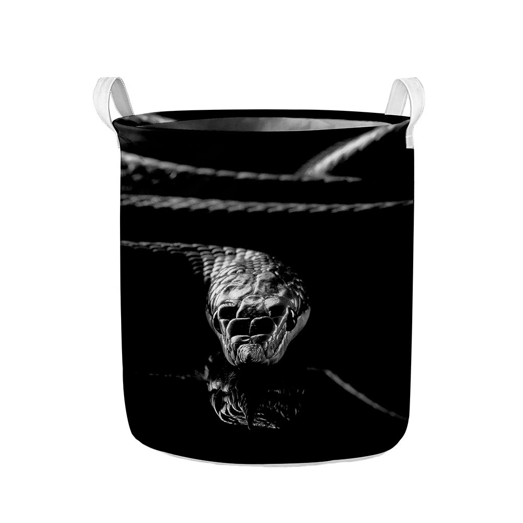 Monochrome Rhinoceros Ratsnake Print Collapsible Laundry Basket