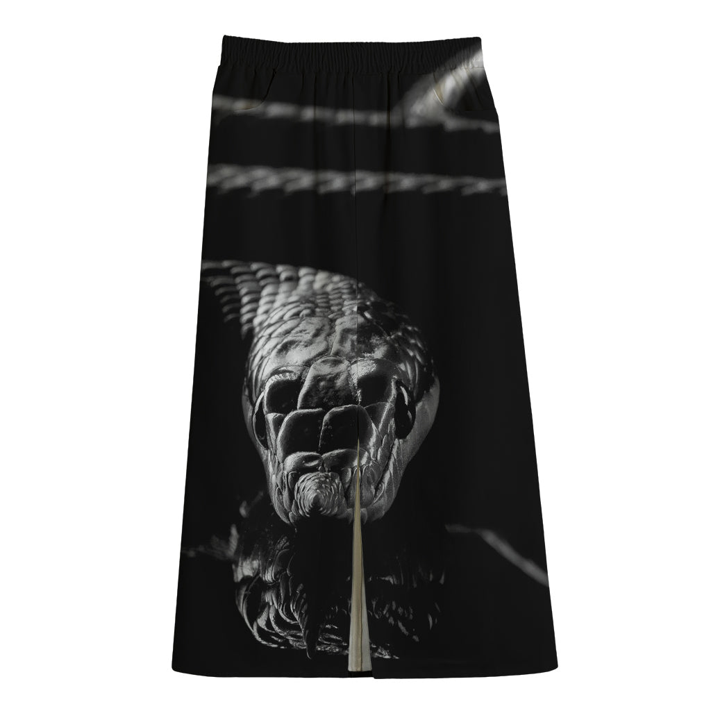 Monochrome Rhinoceros Ratsnake Print Cotton Front Slit Maxi Skirt