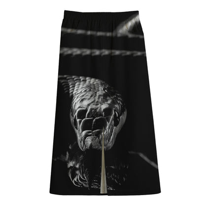 Monochrome Rhinoceros Ratsnake Print Cotton Front Slit Maxi Skirt