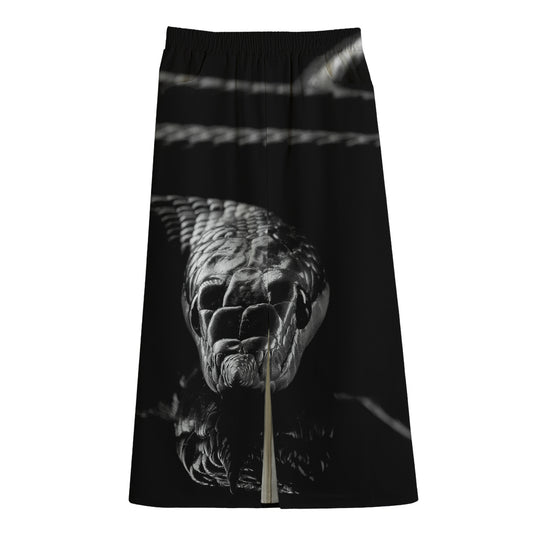 Monochrome Rhinoceros Ratsnake Print Cotton Front Slit Maxi Skirt