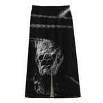 Monochrome Rhinoceros Ratsnake Print Cotton Front Slit Maxi Skirt