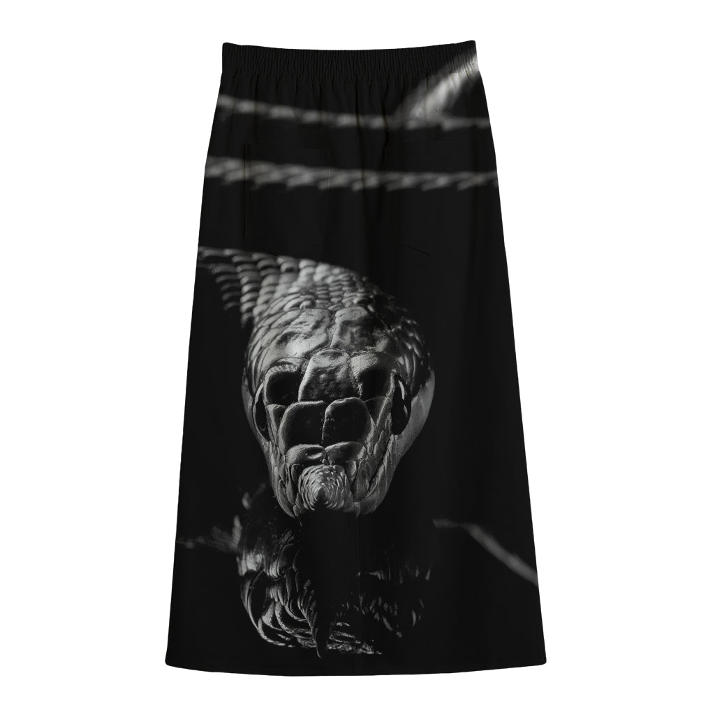 Monochrome Rhinoceros Ratsnake Print Cotton Front Slit Maxi Skirt