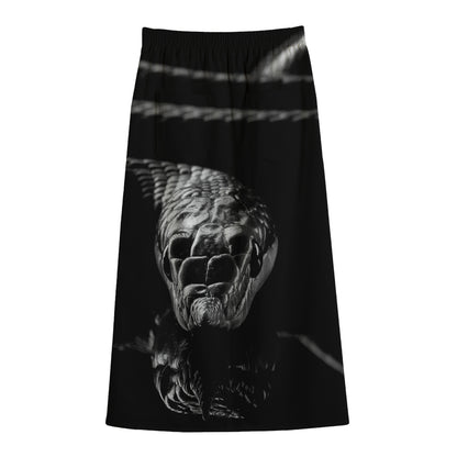 Monochrome Rhinoceros Ratsnake Print Cotton Front Slit Maxi Skirt