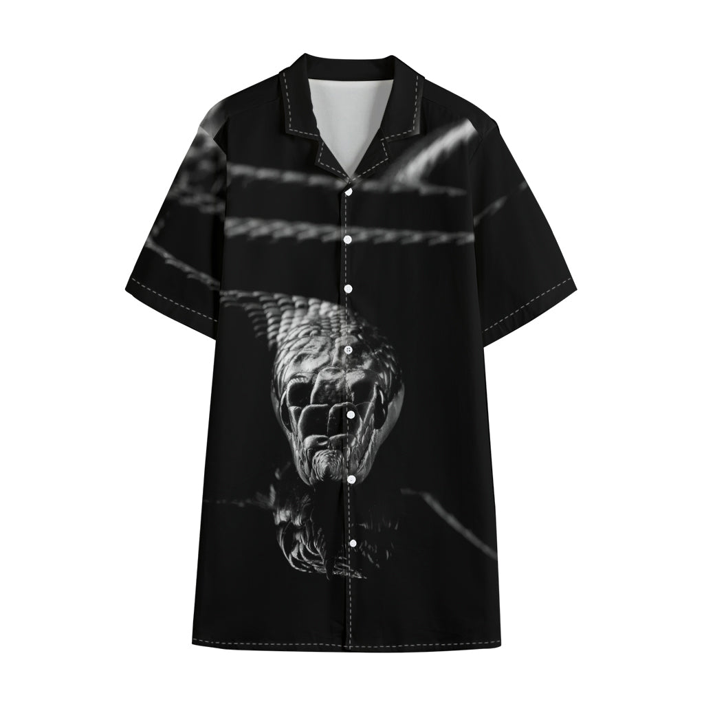 Monochrome Rhinoceros Ratsnake Print Cotton Hawaiian Shirt