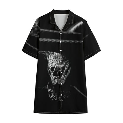 Monochrome Rhinoceros Ratsnake Print Cotton Hawaiian Shirt