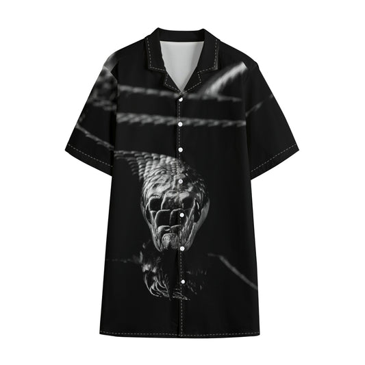 Monochrome Rhinoceros Ratsnake Print Cotton Hawaiian Shirt