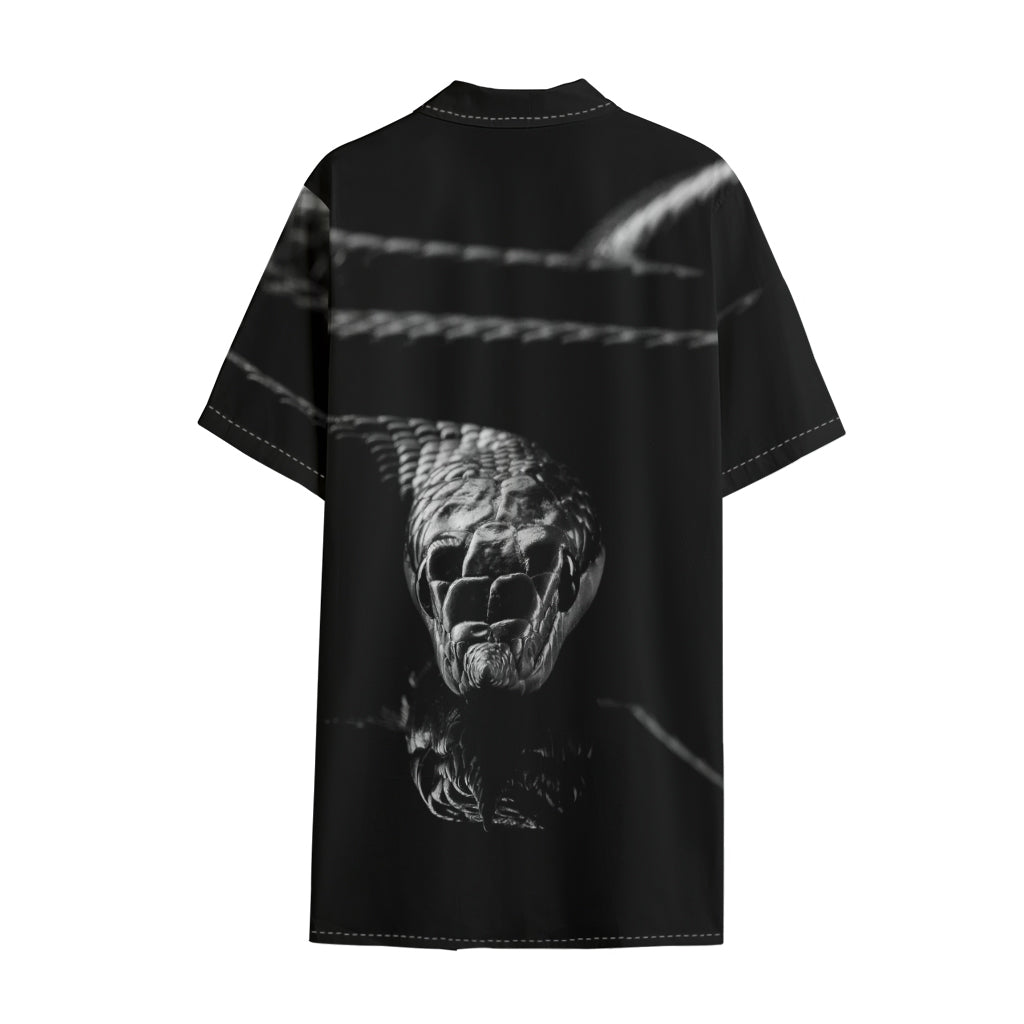 Monochrome Rhinoceros Ratsnake Print Cotton Hawaiian Shirt