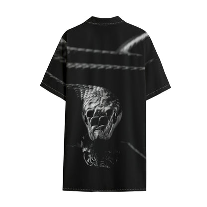Monochrome Rhinoceros Ratsnake Print Cotton Hawaiian Shirt