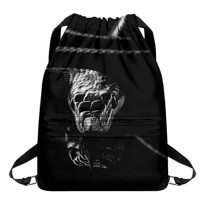 Monochrome Rhinoceros Ratsnake Print Drawstring Backpack