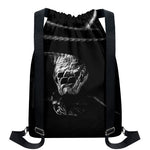 Monochrome Rhinoceros Ratsnake Print Drawstring Backpack