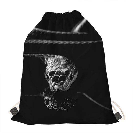 Monochrome Rhinoceros Ratsnake Print Drawstring Bag