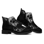 Monochrome Rhinoceros Ratsnake Print Flat Ankle Boots