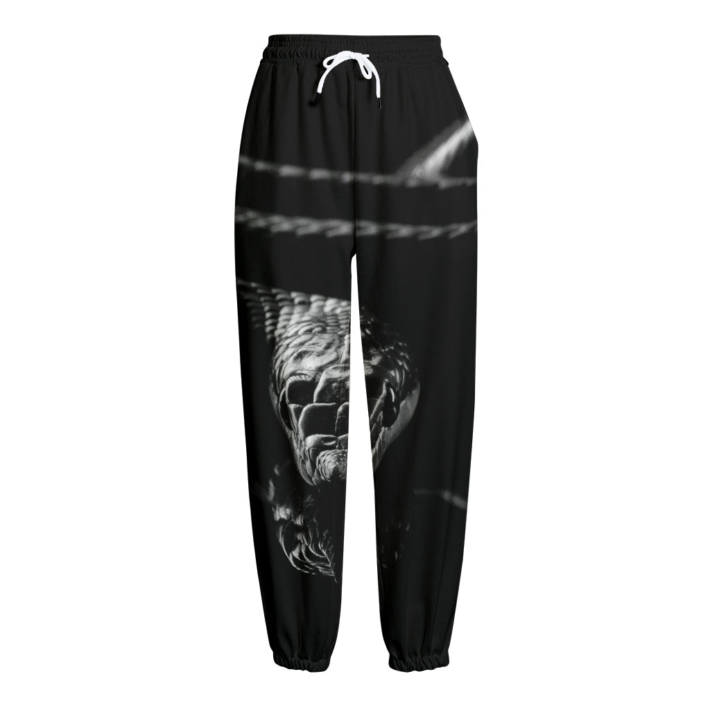 Monochrome Rhinoceros Ratsnake Print Fleece Lined Knit Pants