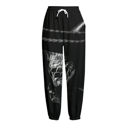 Monochrome Rhinoceros Ratsnake Print Fleece Lined Knit Pants