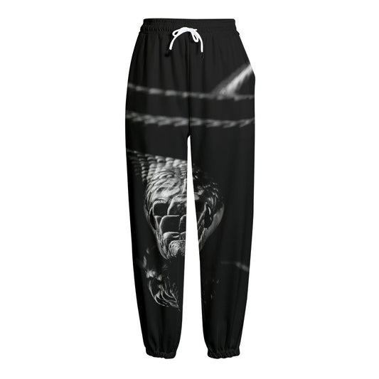 Monochrome Rhinoceros Ratsnake Print Fleece Lined Knit Pants