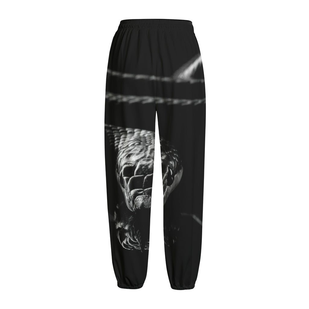 Monochrome Rhinoceros Ratsnake Print Fleece Lined Knit Pants