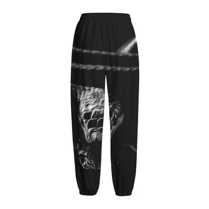 Monochrome Rhinoceros Ratsnake Print Fleece Lined Knit Pants