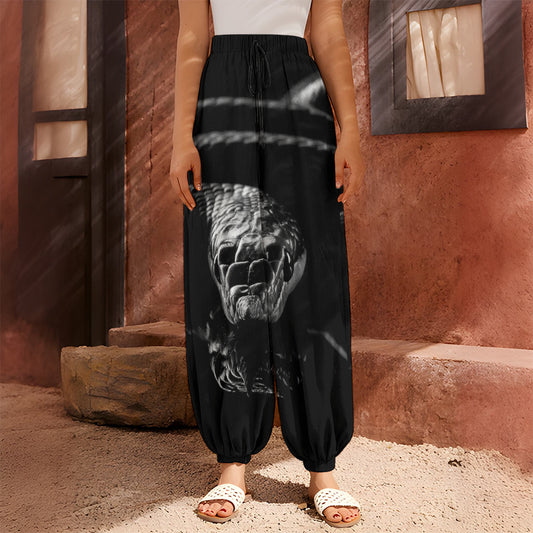 Monochrome Rhinoceros Ratsnake Print Harem Pants