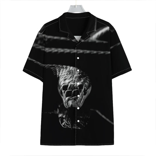Monochrome Rhinoceros Ratsnake Print Hawaiian Shirt
