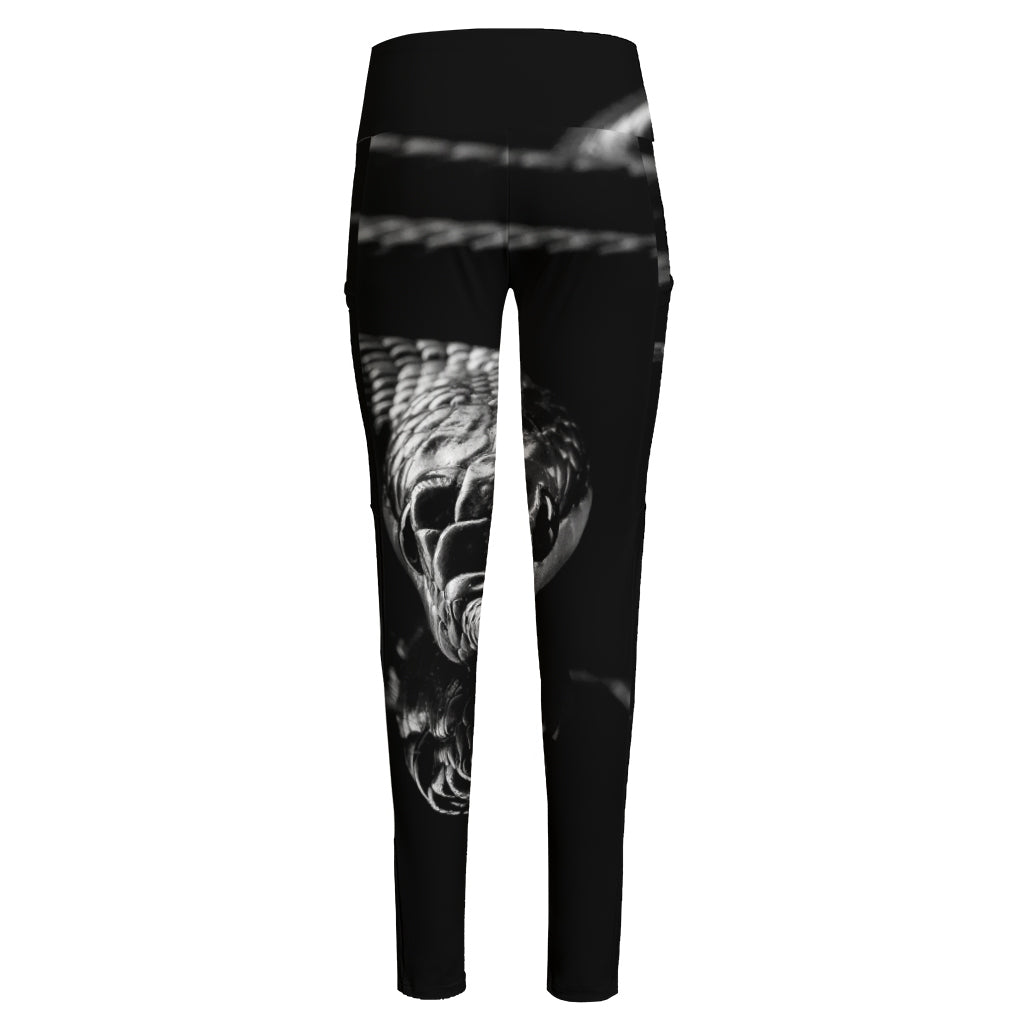 Monochrome Rhinoceros Ratsnake Print High-Waisted Pocket Leggings