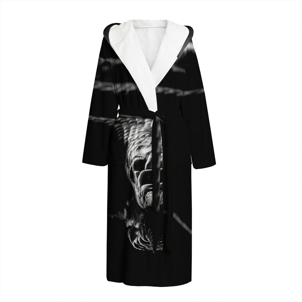 Monochrome Rhinoceros Ratsnake Print Hooded Bathrobe