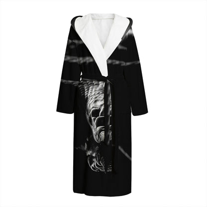 Monochrome Rhinoceros Ratsnake Print Hooded Bathrobe