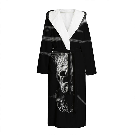 Monochrome Rhinoceros Ratsnake Print Hooded Bathrobe