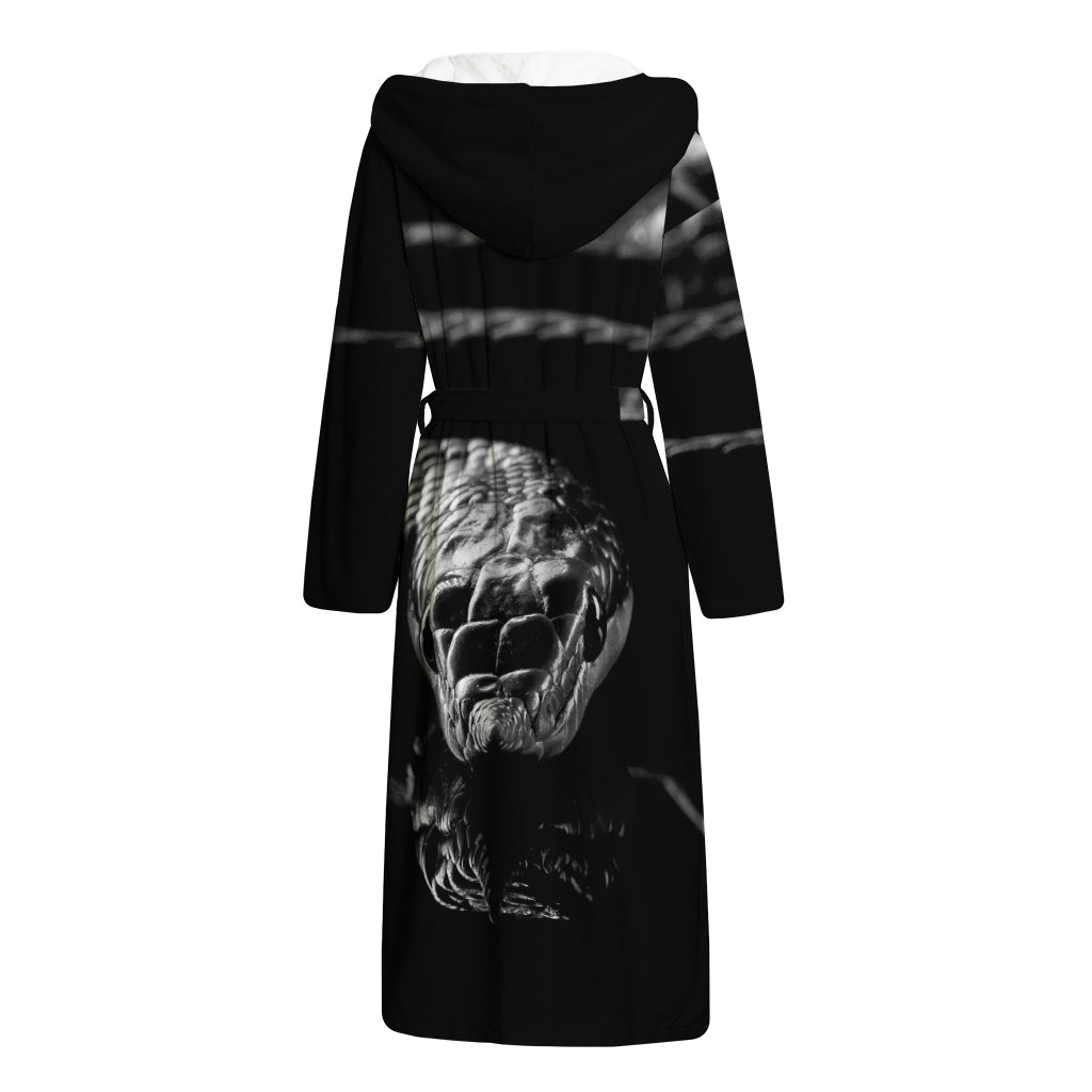 Monochrome Rhinoceros Ratsnake Print Hooded Bathrobe