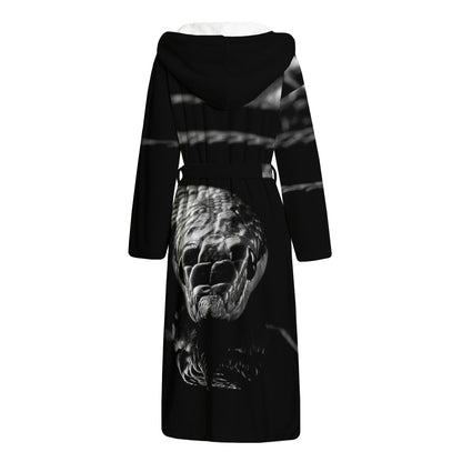 Monochrome Rhinoceros Ratsnake Print Hooded Bathrobe