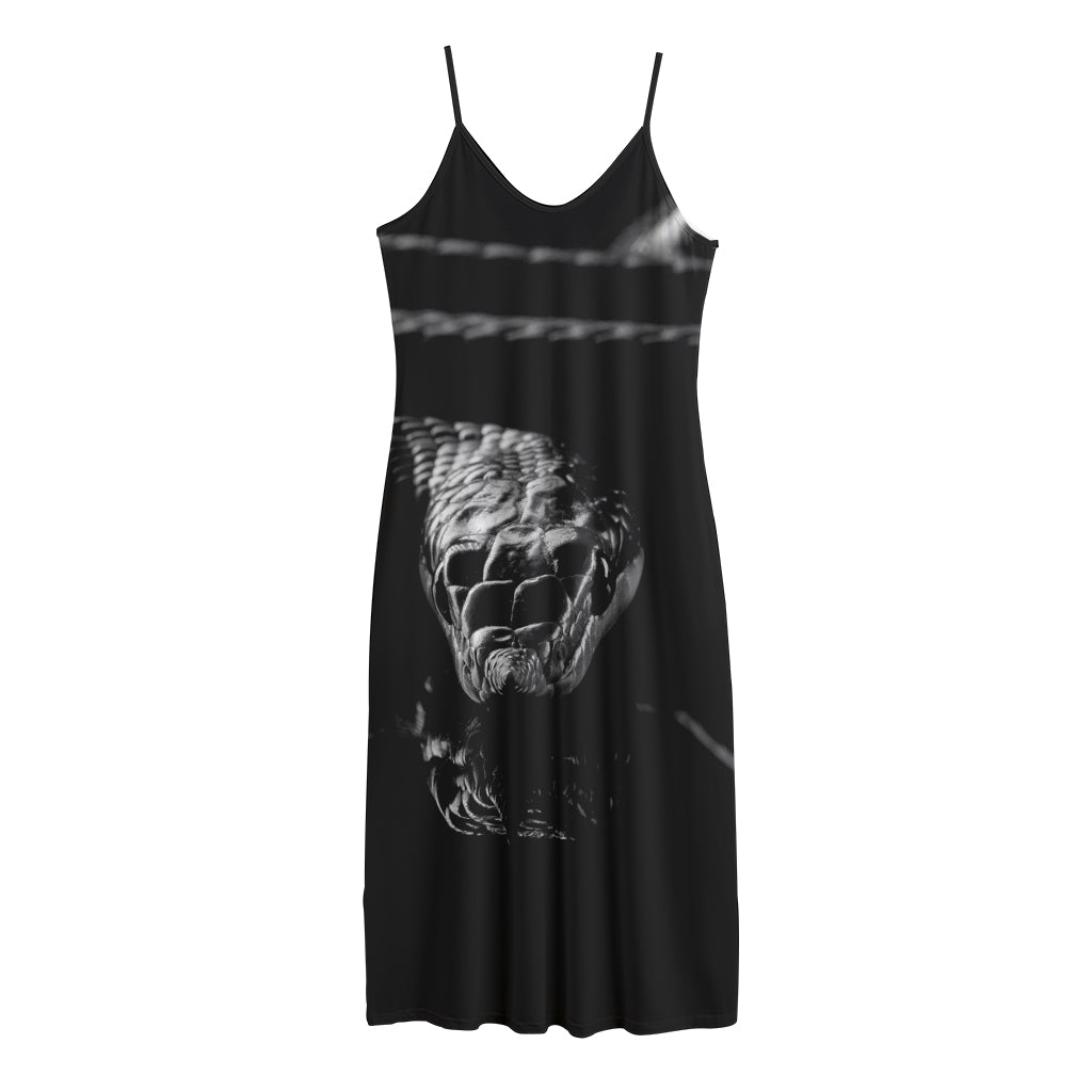 Monochrome Rhinoceros Ratsnake Print Jersey Midi Cami Dress