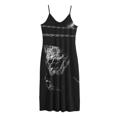 Monochrome Rhinoceros Ratsnake Print Jersey Midi Cami Dress