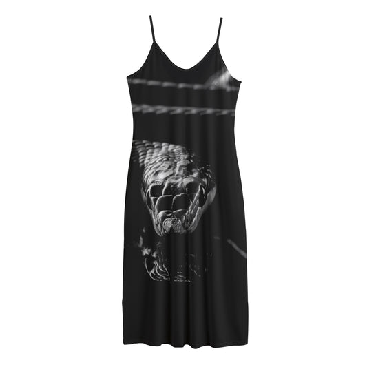 Monochrome Rhinoceros Ratsnake Print Jersey Midi Cami Dress
