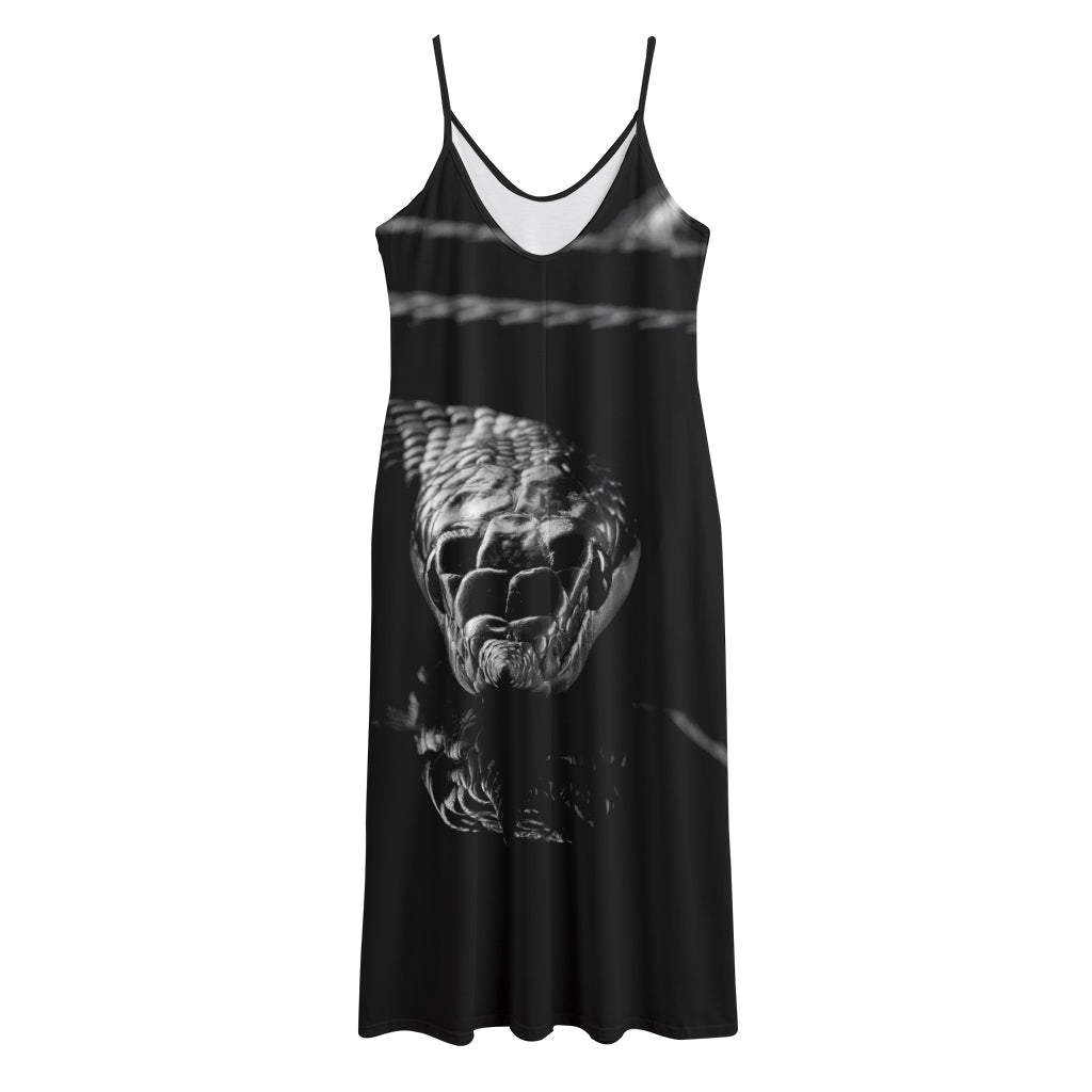 Monochrome Rhinoceros Ratsnake Print Jersey Midi Cami Dress