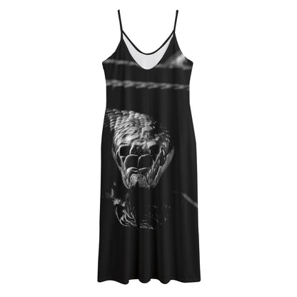 Monochrome Rhinoceros Ratsnake Print Jersey Midi Cami Dress