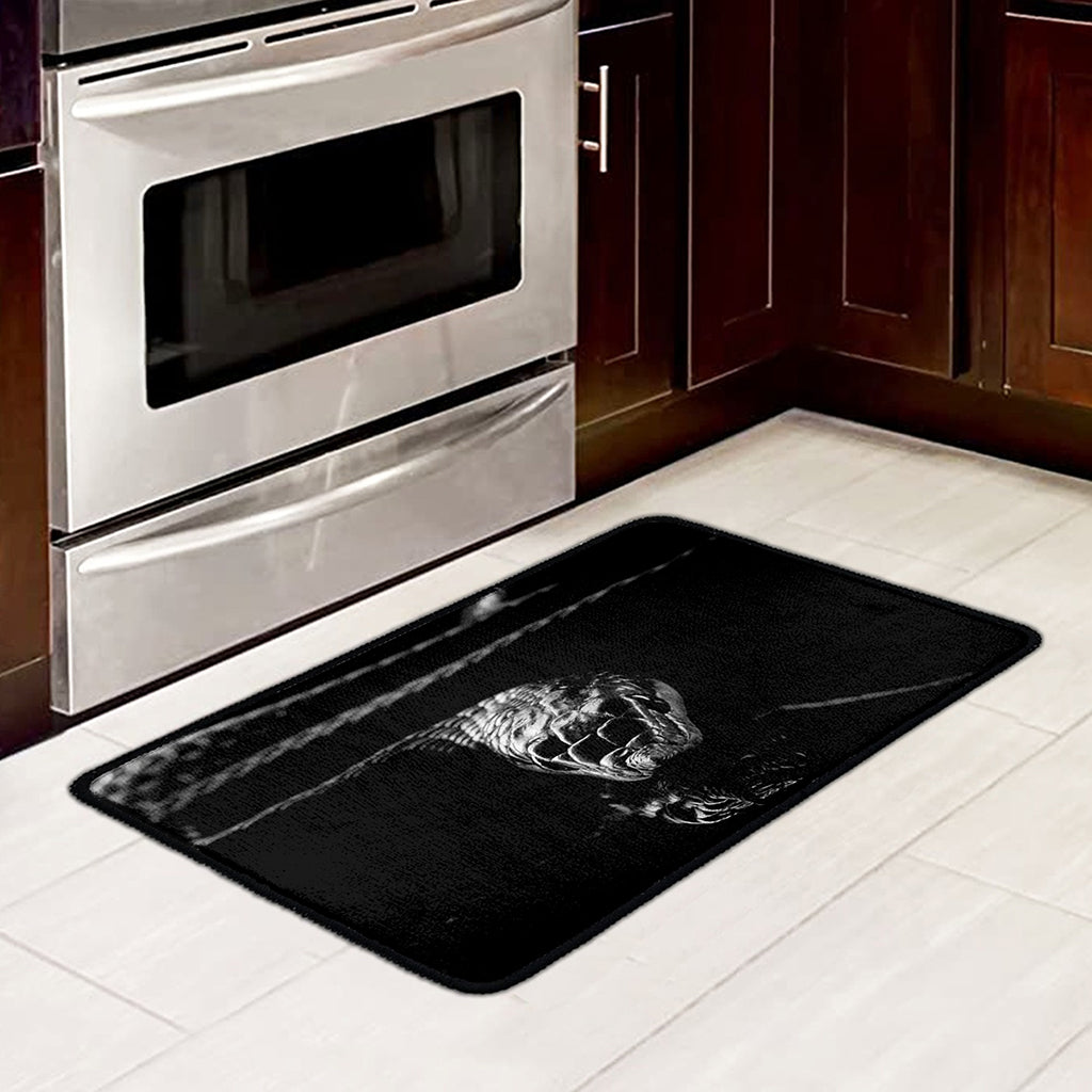Monochrome Rhinoceros Ratsnake Print Kitchen Mat