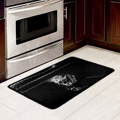 Monochrome Rhinoceros Ratsnake Print Kitchen Mat