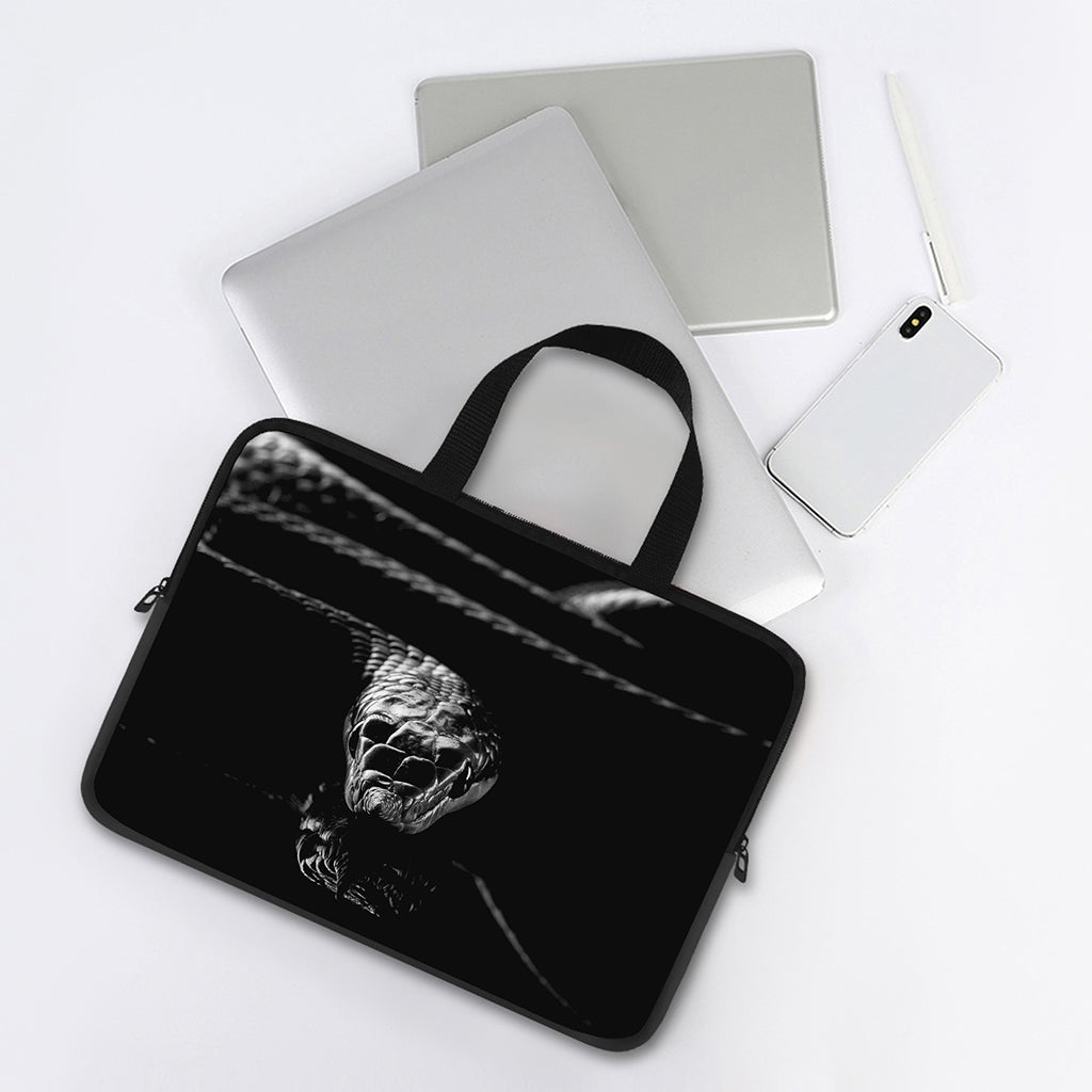 Monochrome Rhinoceros Ratsnake Print Laptop Sleeve With Handle