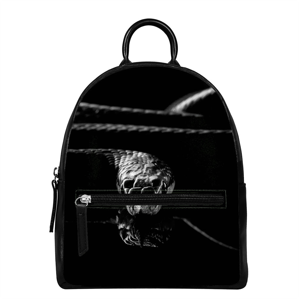 Monochrome Rhinoceros Ratsnake Print Leather Backpack
