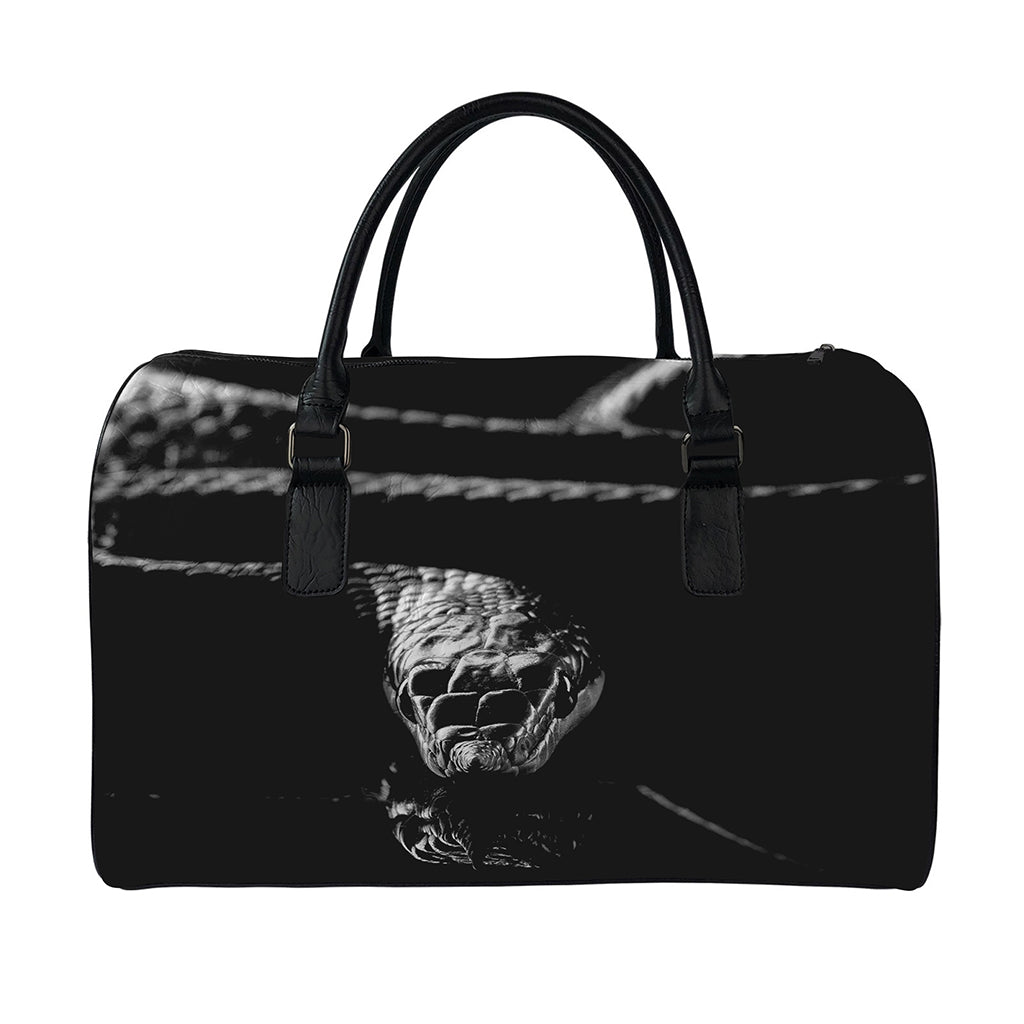 Monochrome Rhinoceros Ratsnake Print Leather Duffle Bag