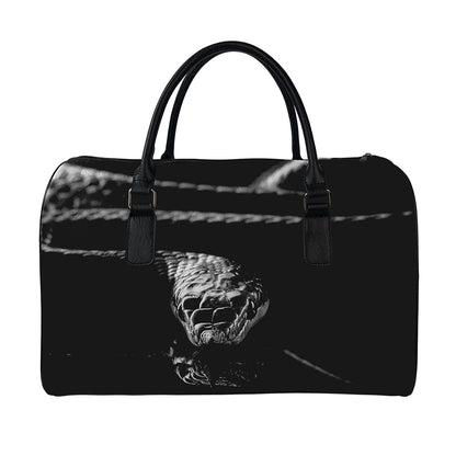 Monochrome Rhinoceros Ratsnake Print Leather Duffle Bag
