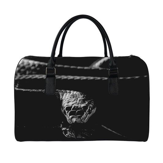 Monochrome Rhinoceros Ratsnake Print Leather Duffle Bag