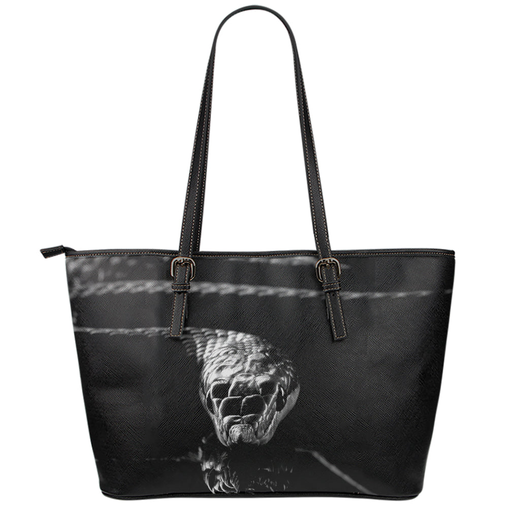 Monochrome Rhinoceros Ratsnake Print Leather Tote Bag