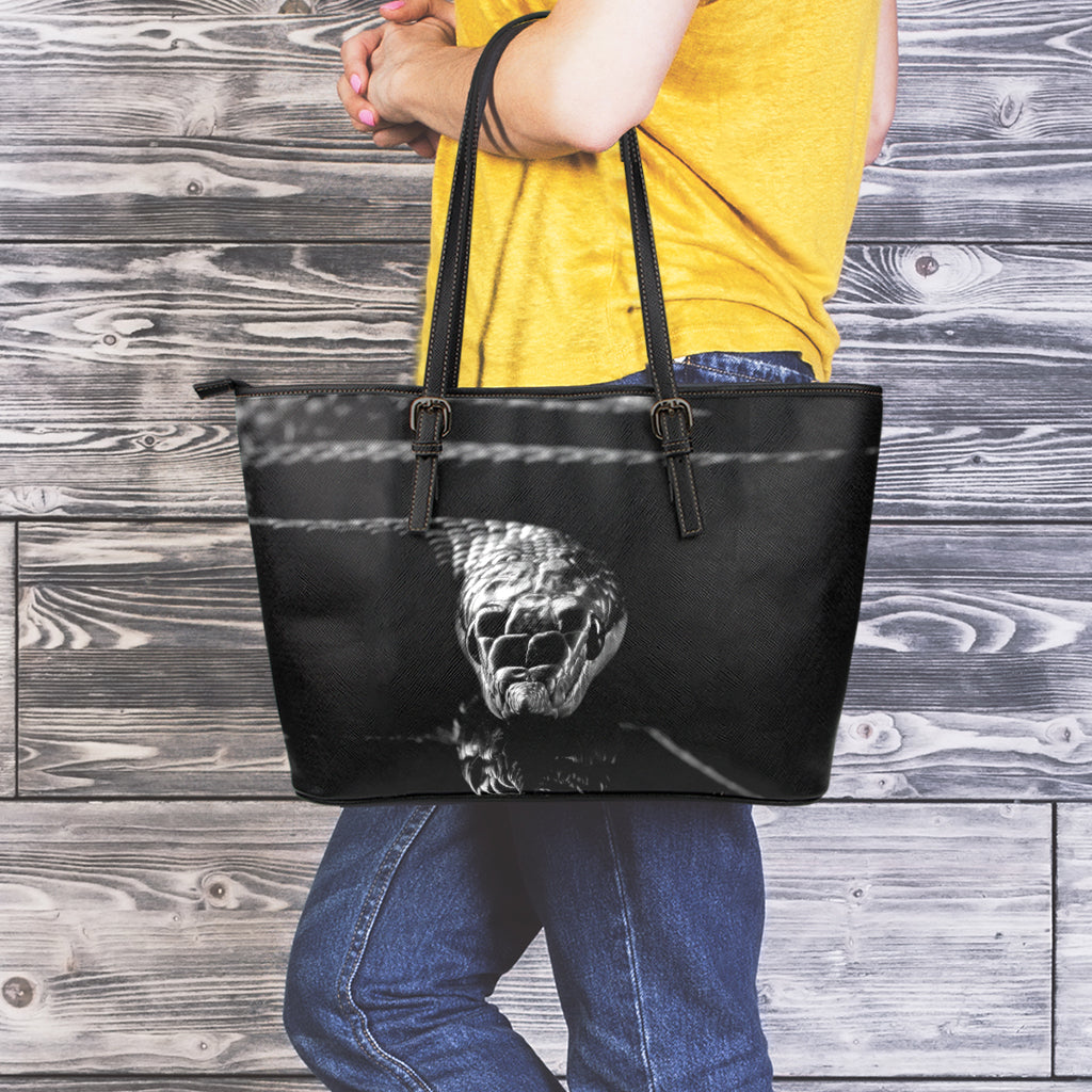 Monochrome Rhinoceros Ratsnake Print Leather Tote Bag