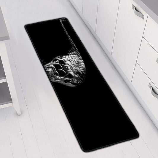 Monochrome Rhinoceros Ratsnake Print Long Kitchen Mat