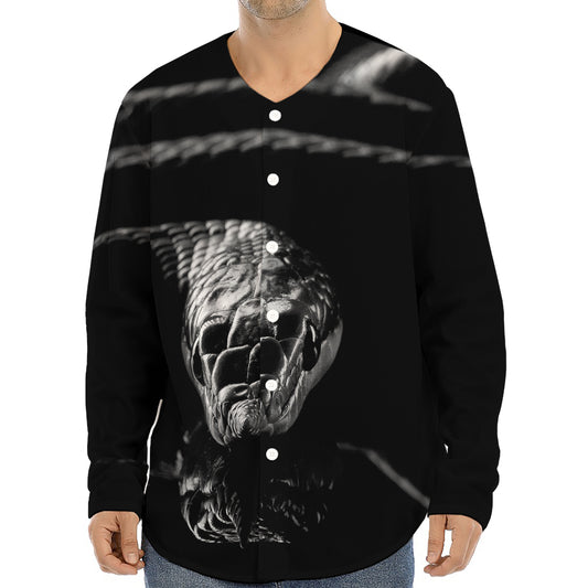 Monochrome Rhinoceros Ratsnake Print Long Sleeve Baseball Jersey